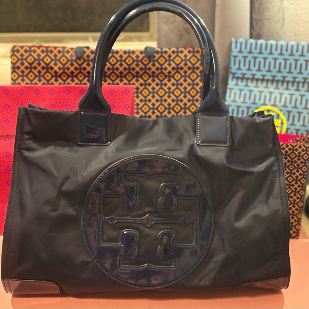Tory Burch Navy Ella Tote Bag Large - Picture 3 of 5
